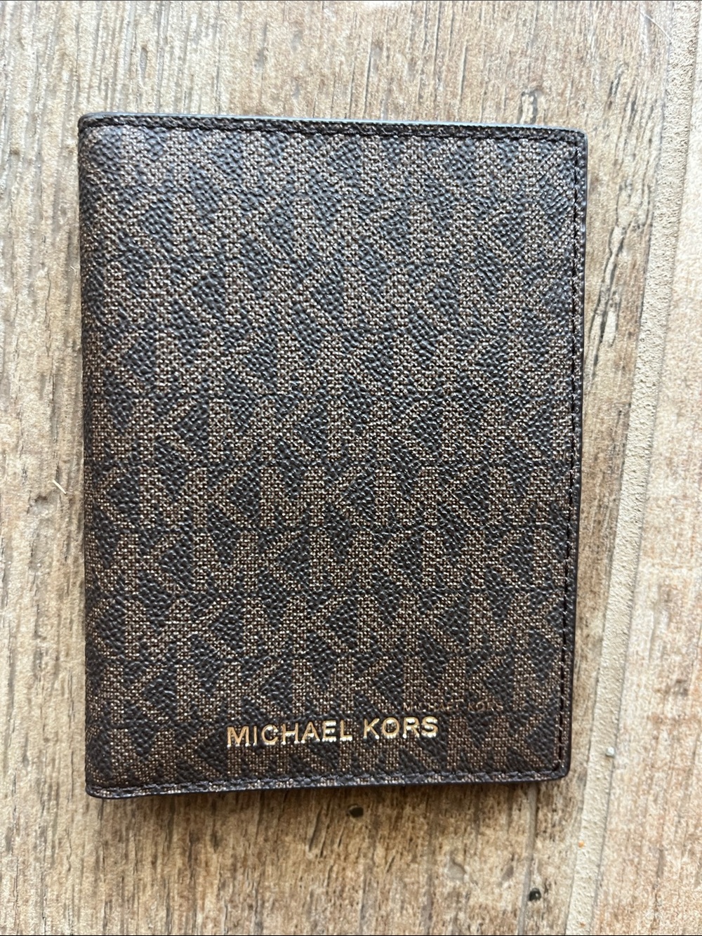 Michael Kors Jet Set Monogram Card & Passport Holder with Gold Logo